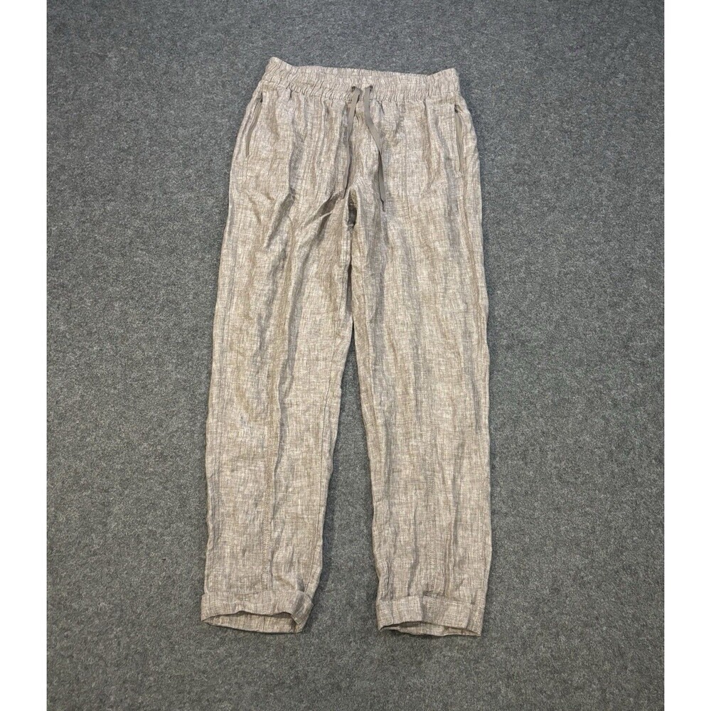 Athleta Retreat Linen Pants Size Medium Tall High-Rise Casual Pull-On Brown